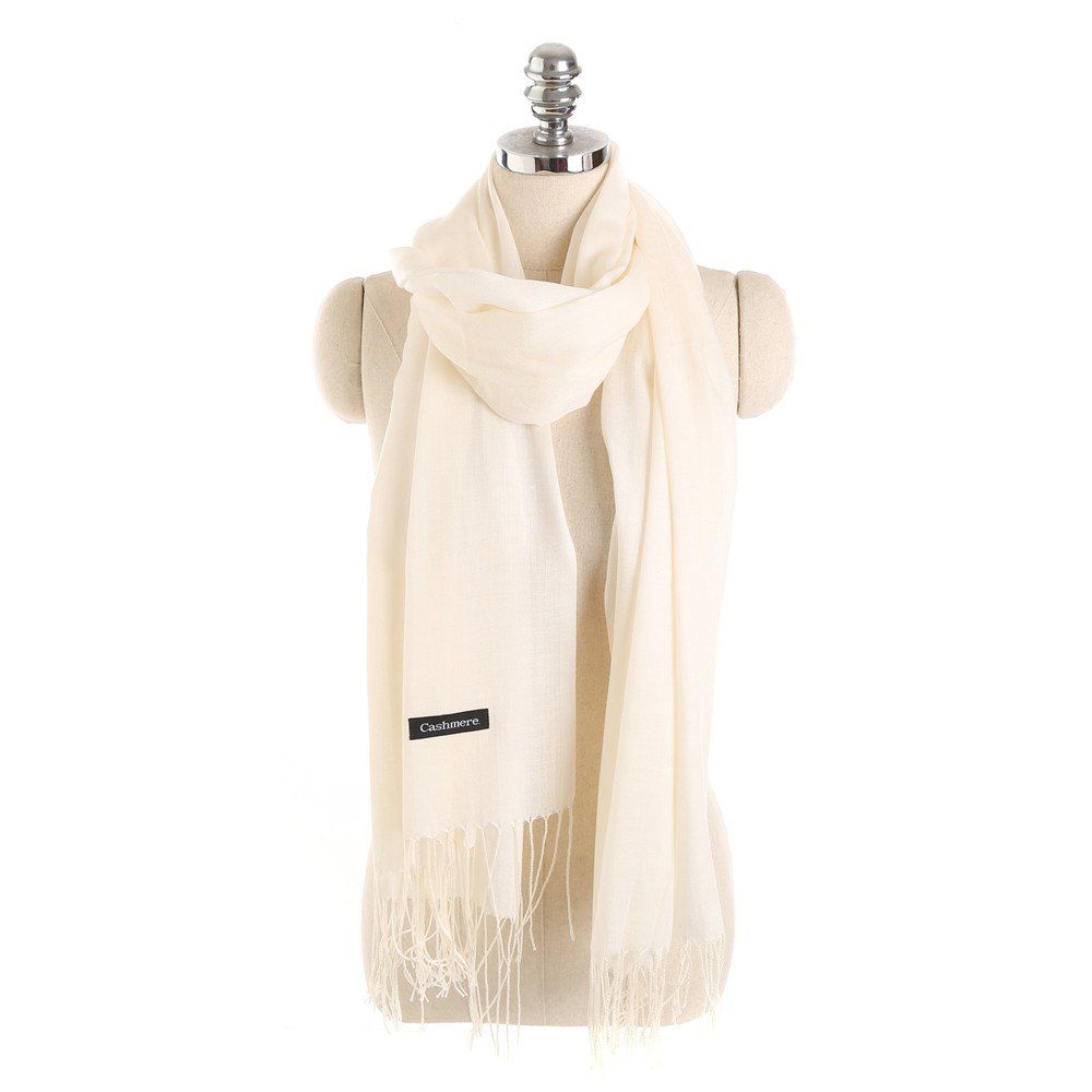 

M1793 Large Soft Cashmere Feel Pashmina Shawls Wraps Winter Scarf, Warm white