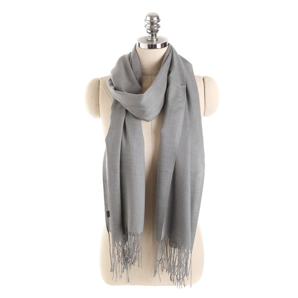 

M1793 Large Soft Cashmere Feel Pashmina Shawls Wraps Winter Scarf, Gray goose