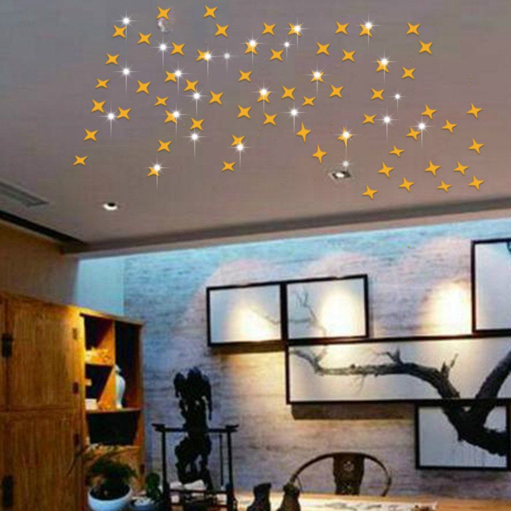 50pcs Self Adhesive Mirror Sticker 3d Stars Wall Sticker Ceiling