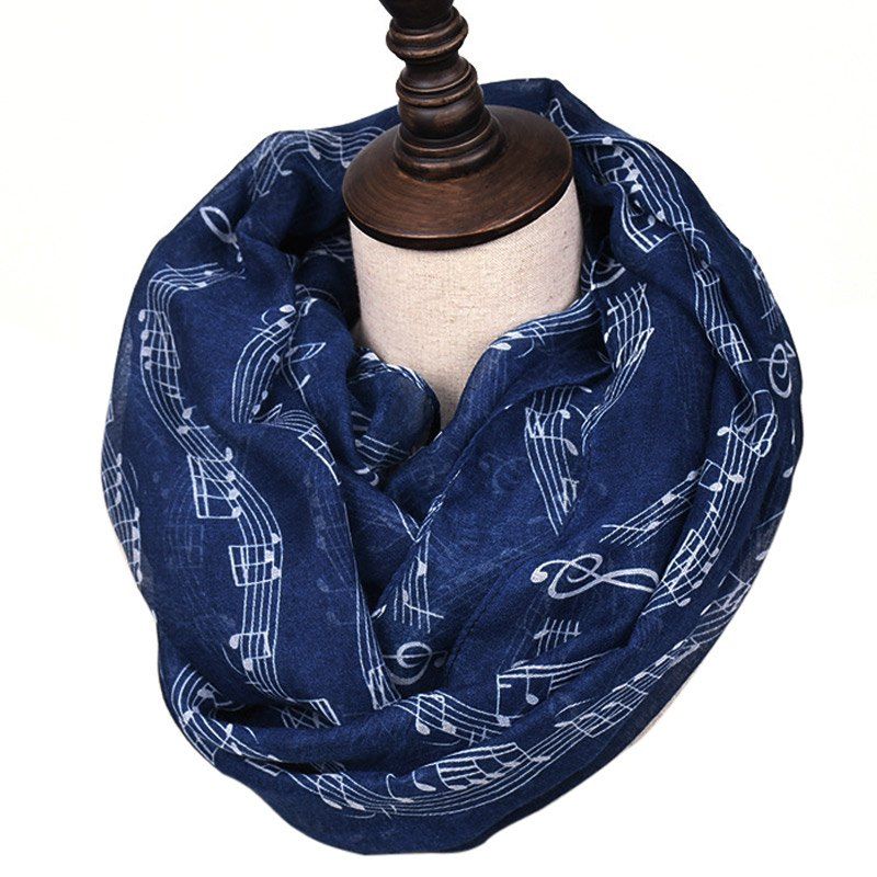 

Woman Fashion Musical Note Chiffon Scarves Women's Ring Scarf Shawl Long Stoles, Deep blue