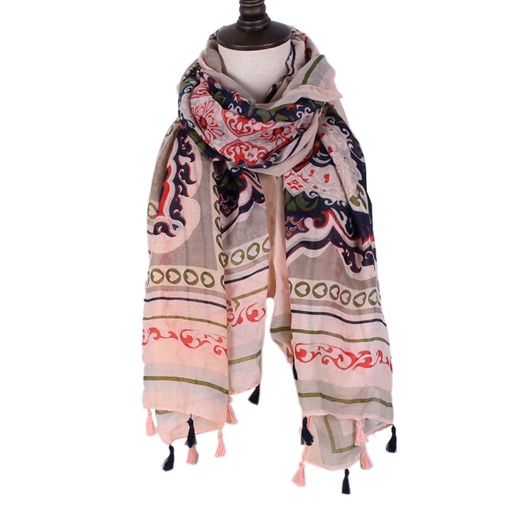 

Women Totem Printed Long Bandana Viscose Scarf, Orange salmon