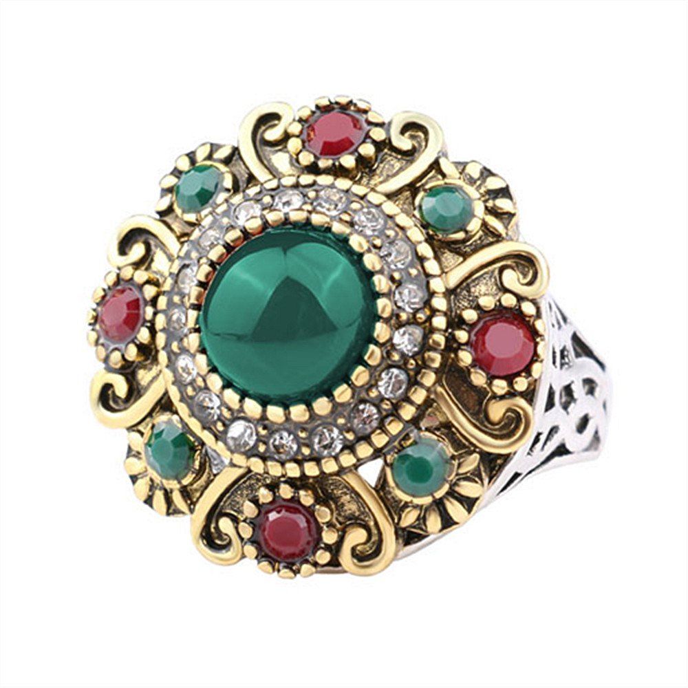 

PULATU Mosaic Colored Resin Crystal Carved Ring for Women, Green