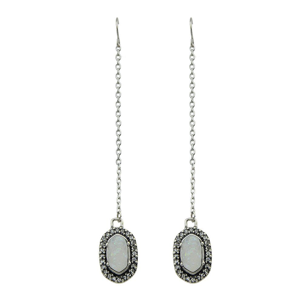 

Antique Silver Color with Natural Stone Long Chain Earrings