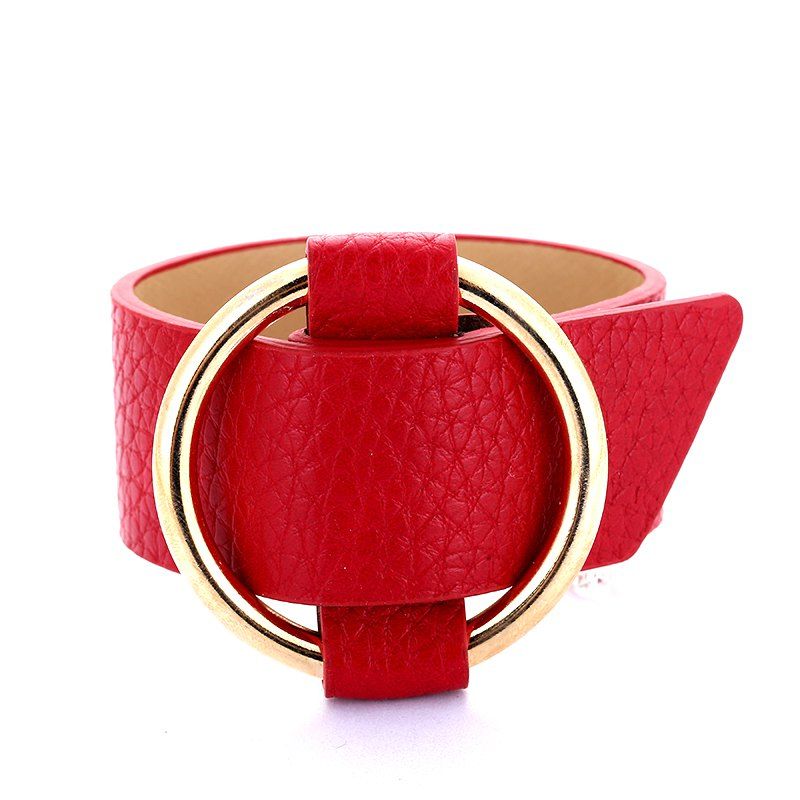 

Charm Big Leather Bracelet Classic Alloy Round Adjustable Wide Leather Bracelet, Scarlet