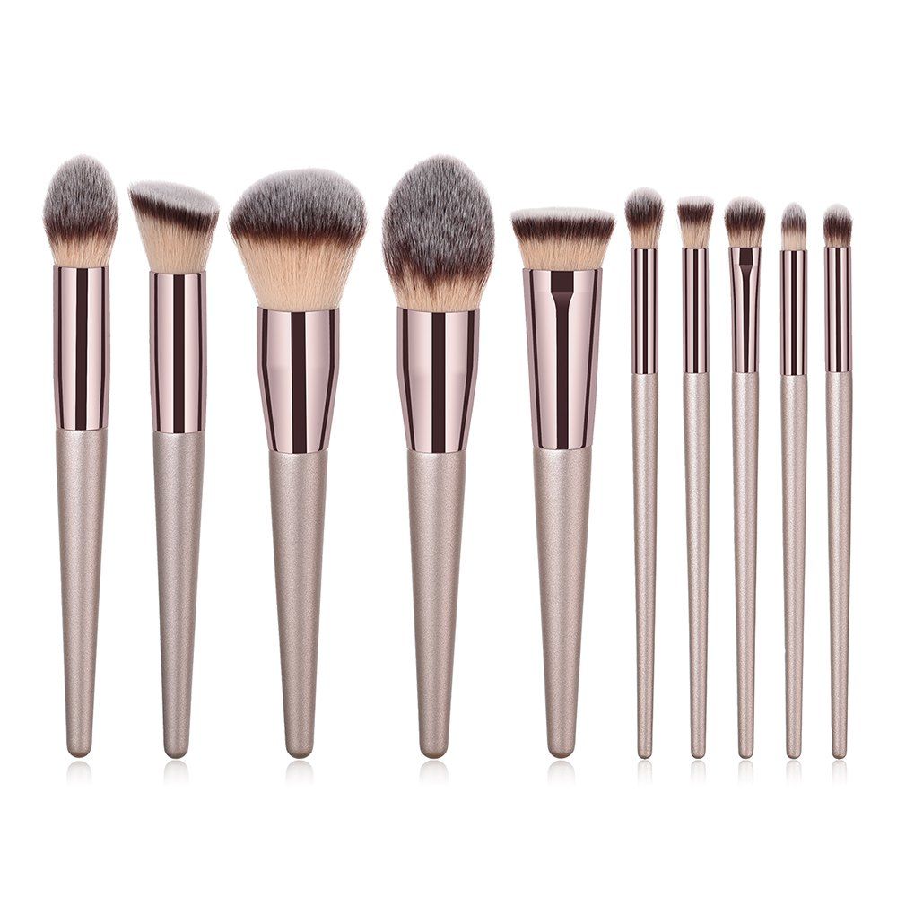 

10PCS Champagne Gold Curry High End Make Up Brush, White