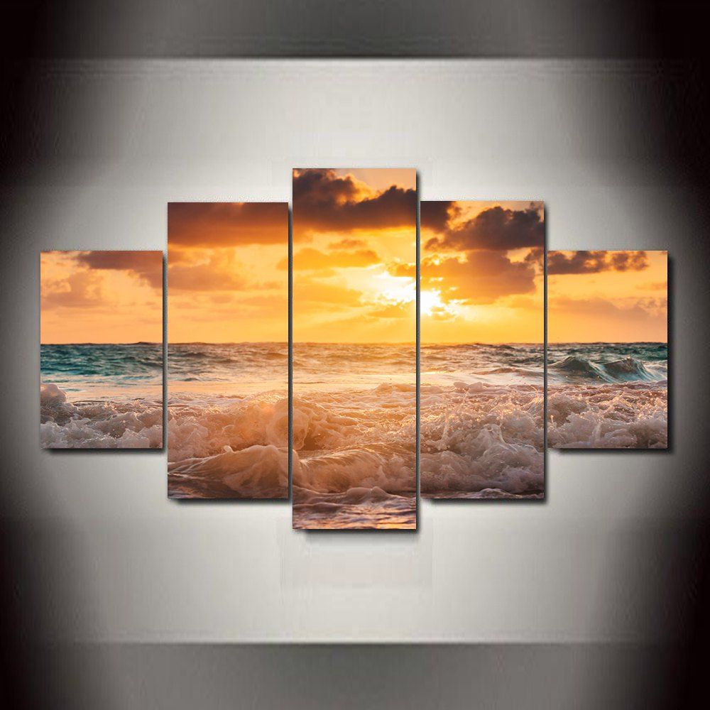 

Sunset Waves Frameless Printed Canvas Art Paint 5PCS, Multi-a