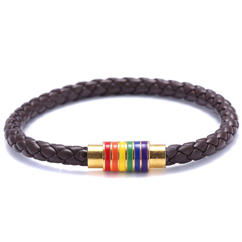 

Black Brown Genuine Braided Leather Bracelet Women Men Stainless Steel Gay, Wood