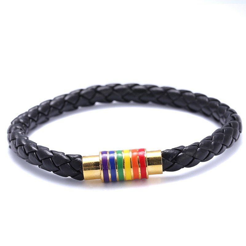 

Black Brown Genuine Braided Leather Bracelet Women Men Stainless Steel Gay, Night