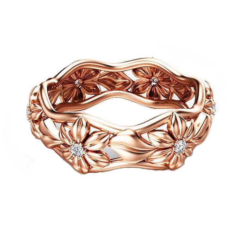 

Rose Gold Flower Hollow Zircon Ring, Champagne