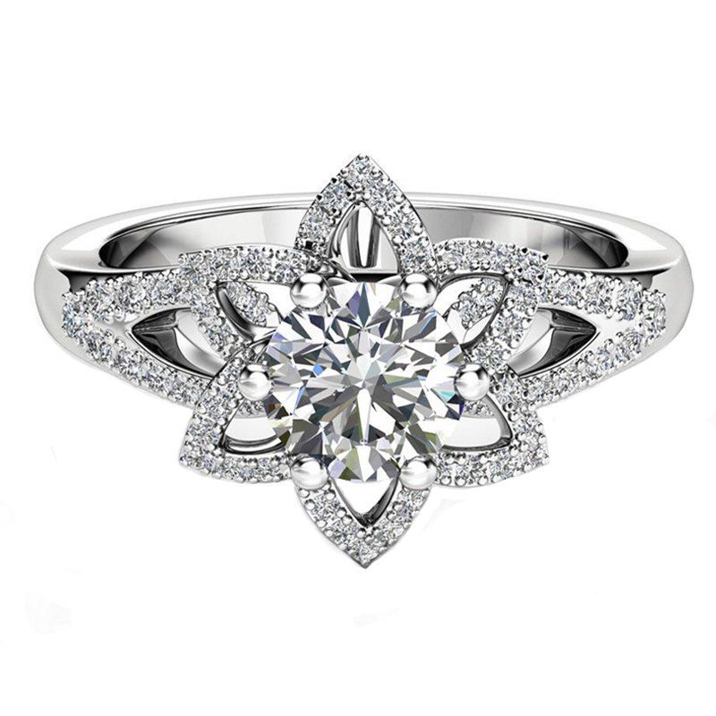 

Micro Full Diamond Flower Hollow Crystal Zircon Ring, White