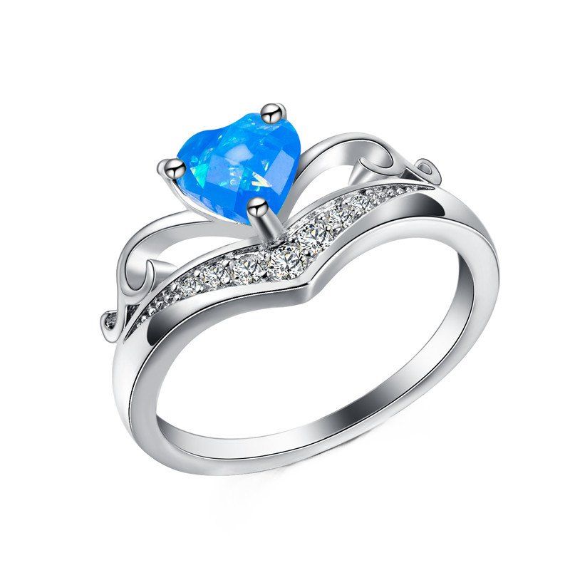

Heart-shaped Copper Plated with Zircon Rings, Dodger blue