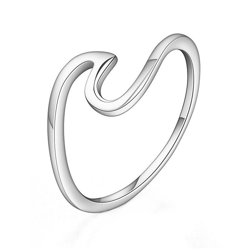 

Simple U-shaped Geometric Single Wave Metal Couple Ring, White