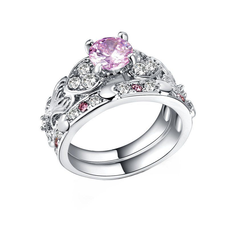 

Hollow Heart-shaped Artificial Diamond Couple Ring, White