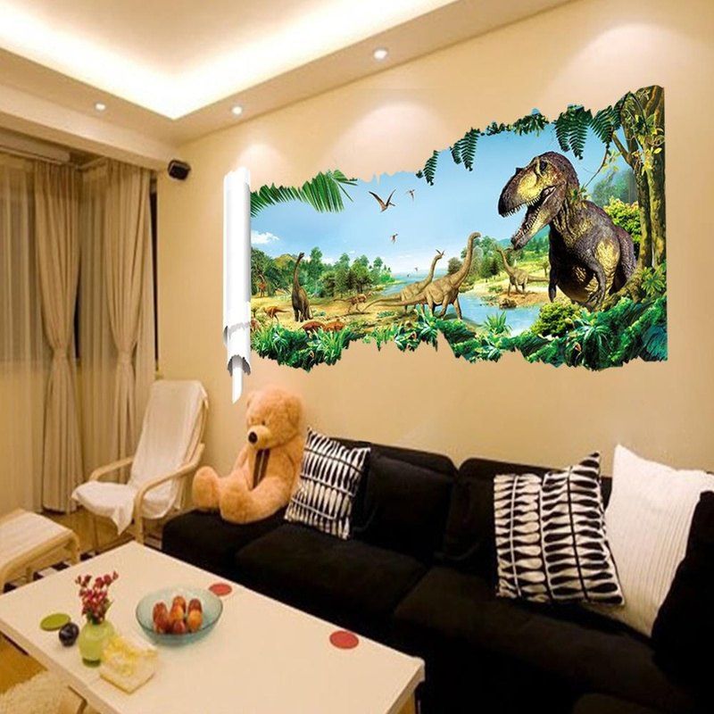 

3D Dinosaurs World Background Wall Sticker Home Animal Decoration, Multi