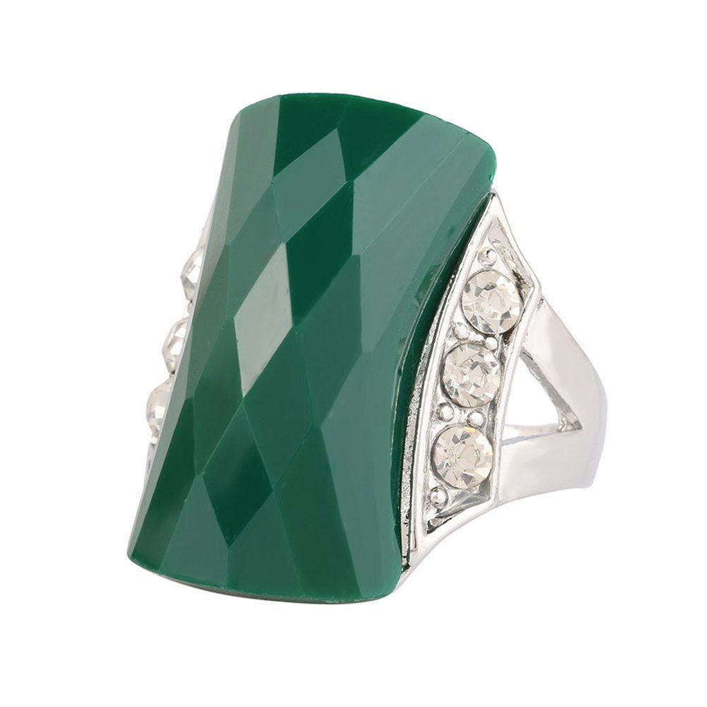 

PULATU Unisex Rectangular Resin Mosaic Rhinestone Finger Ring, Green