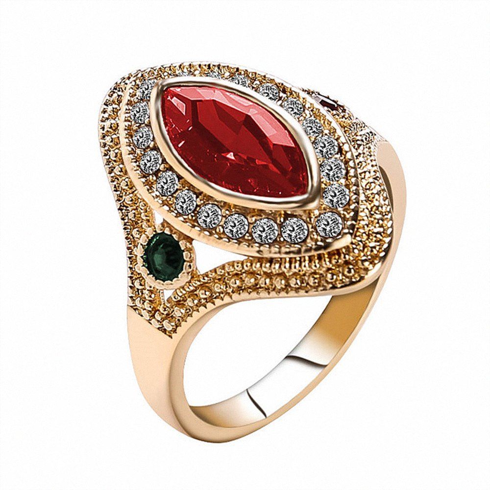 

PULATU Women's Horse Eye Rhinestone Resin Gold Color Ring, Red