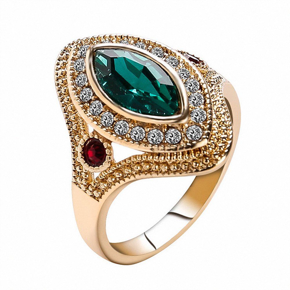 

PULATU Women's Horse Eye Rhinestone Resin Gold Color Ring, Green