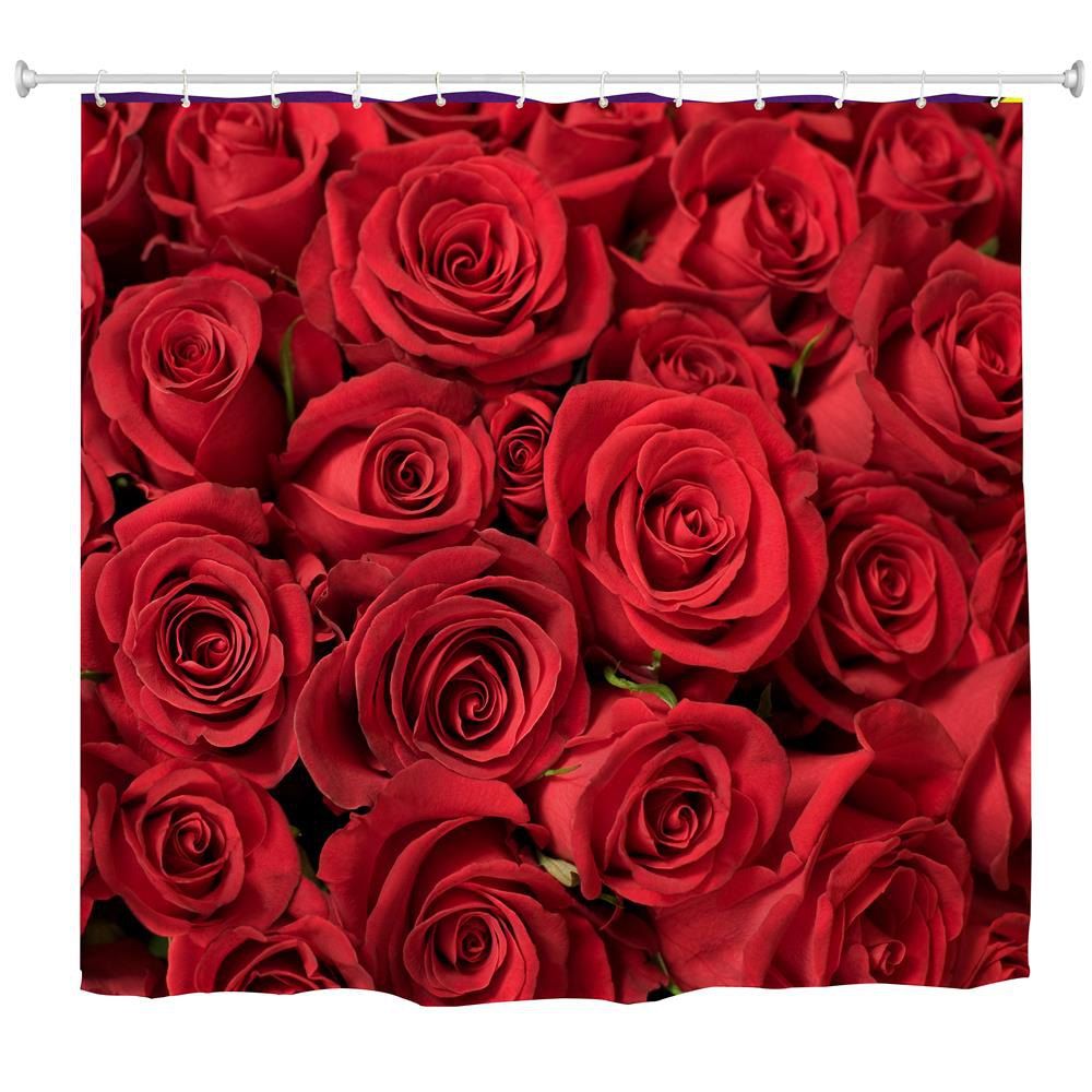 

Red Rose Water-Proof Polyester 3D Printing Bathroom Shower Curtain, Multi-a