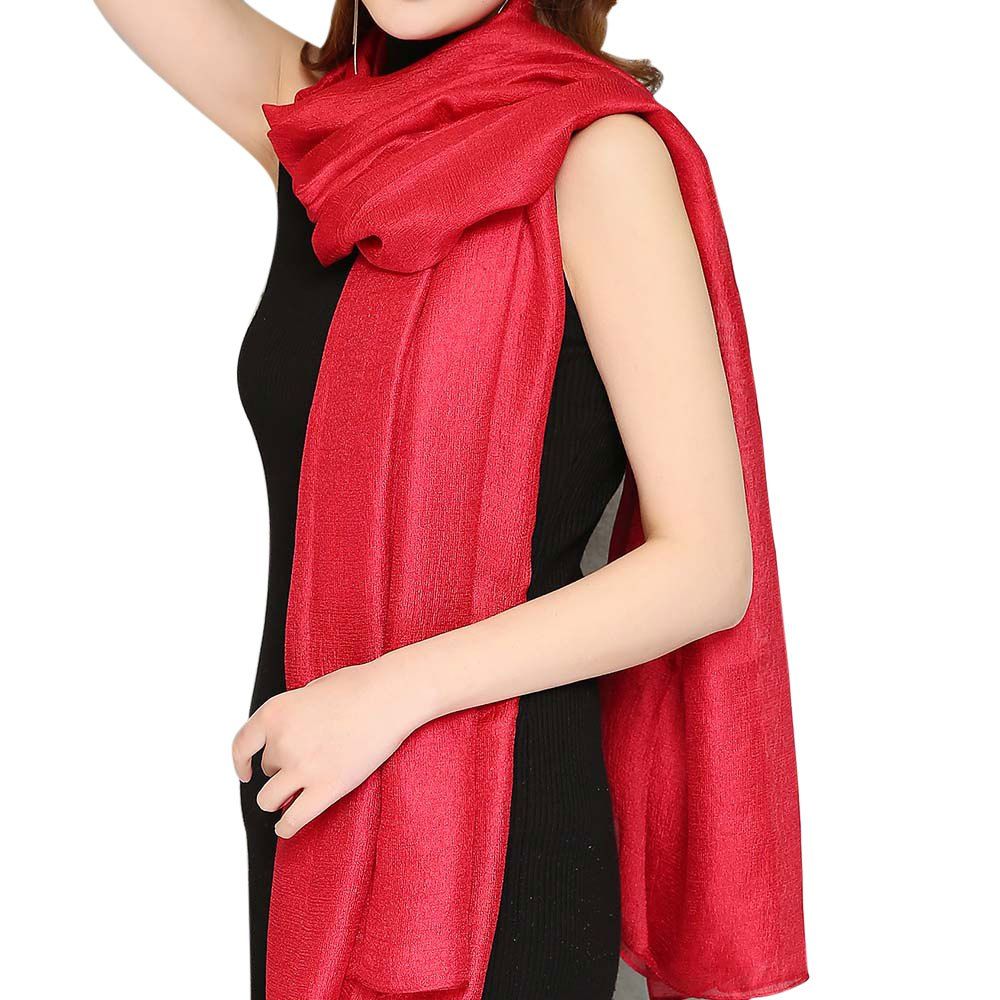 

Solid Color Scarf Pearlescent Texture Holland Long Silk Shawl, Ruby red