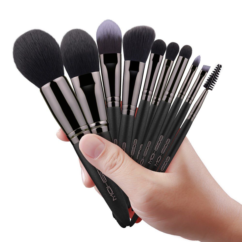 

EIGSHOW Makeup Set 10PCS Vegan Brush Kit Champaign&Rose Gold&Light Gun Black, Gunmetal