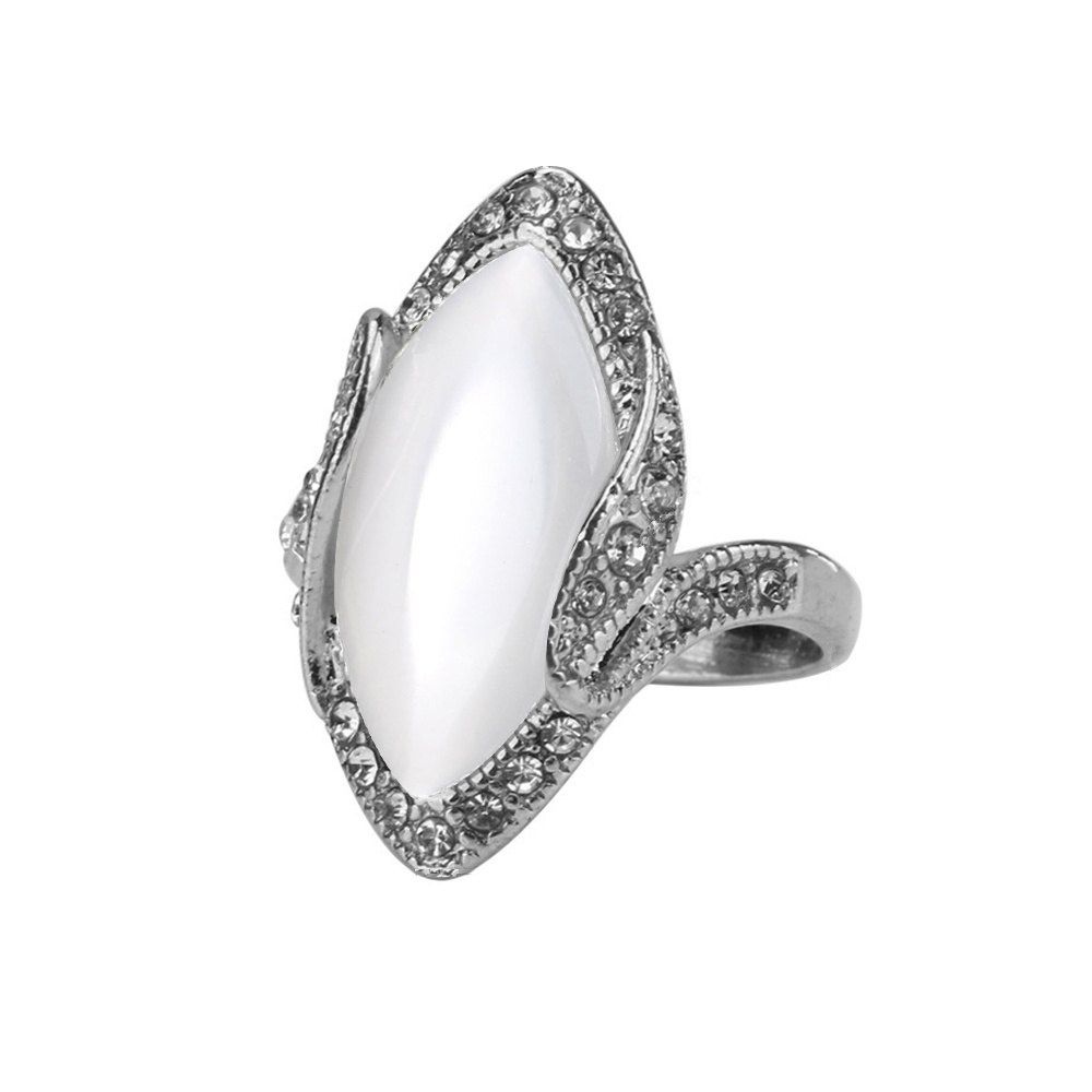 

PULATU Women's Horse Eye Shape Resin Mosaic Rhinestone Silver Color Ring, White