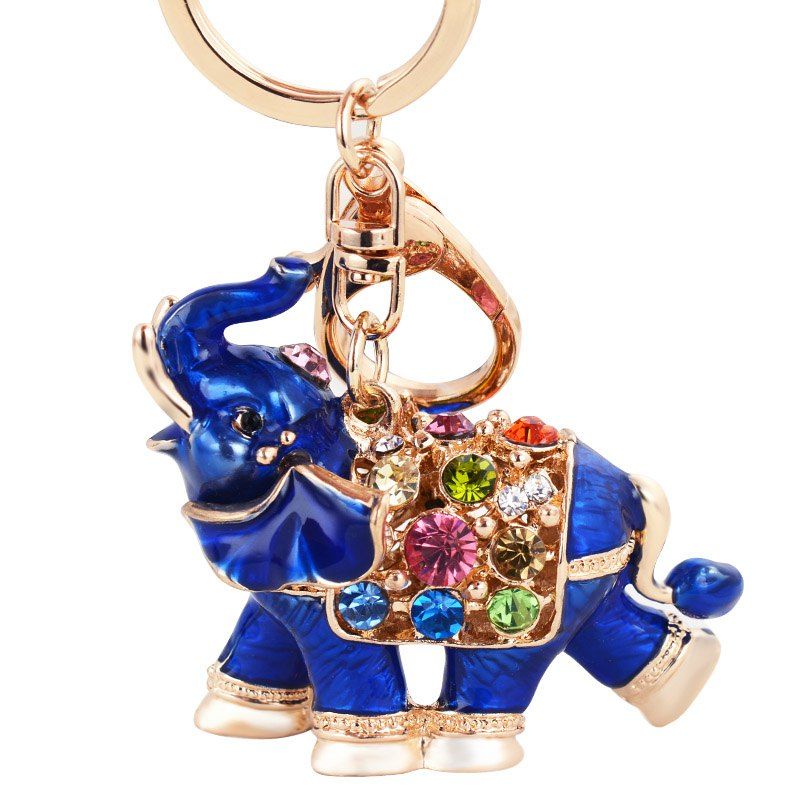 

Genuine Dripping Diamond Elephant Car Keychain Girls Bags Pendant Gift Key, Blue gray