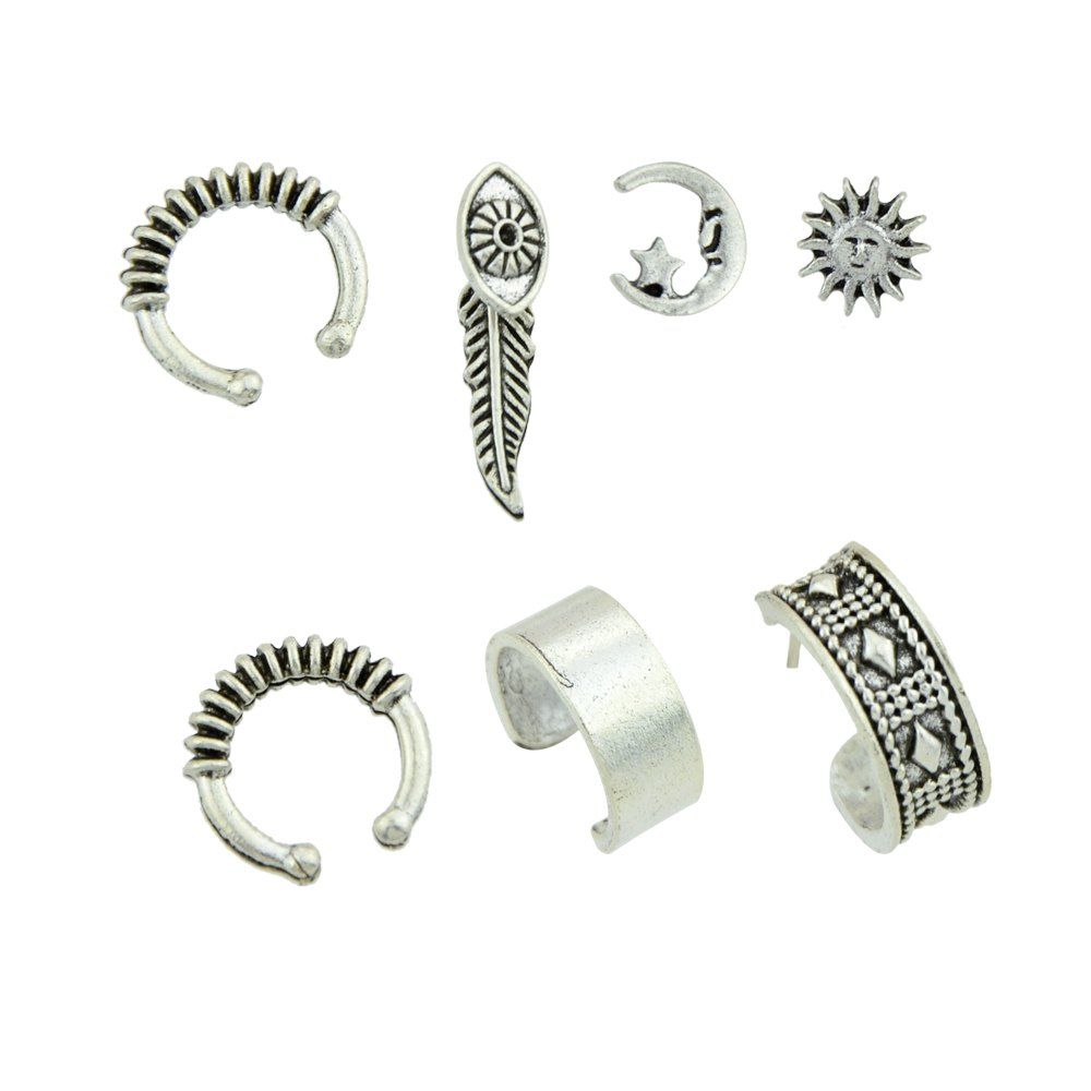 

Antique Gold Silver Color Circle Ear Cuff Clip Cartilage Earrings
