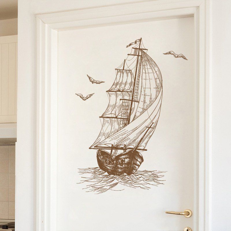 

Creative Adornment Cartoon 3D Sailboat Wall Sticker, Brown