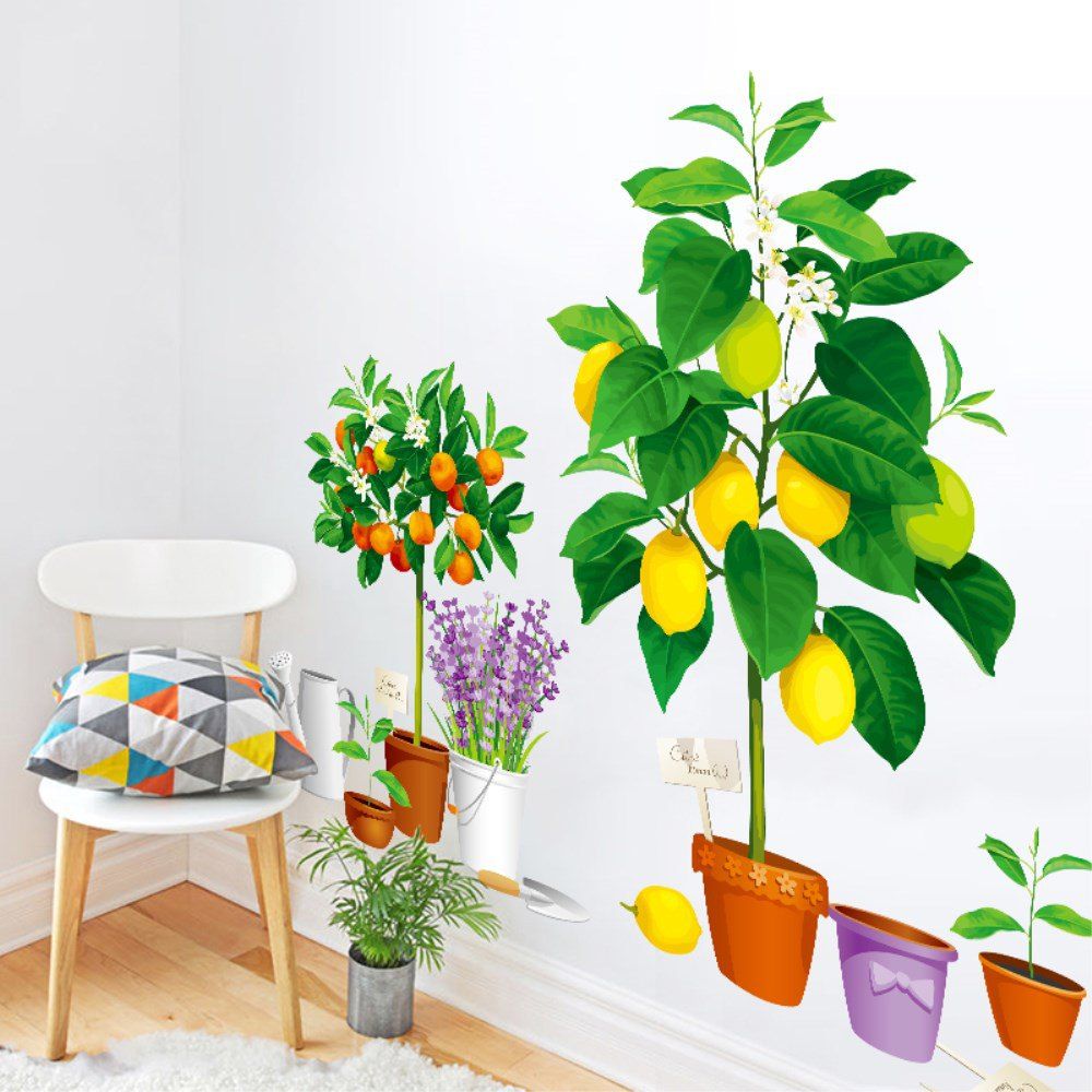 

Creative Decoration Cartoon 3D Fruit Potted Wall Sticker, Multi-a