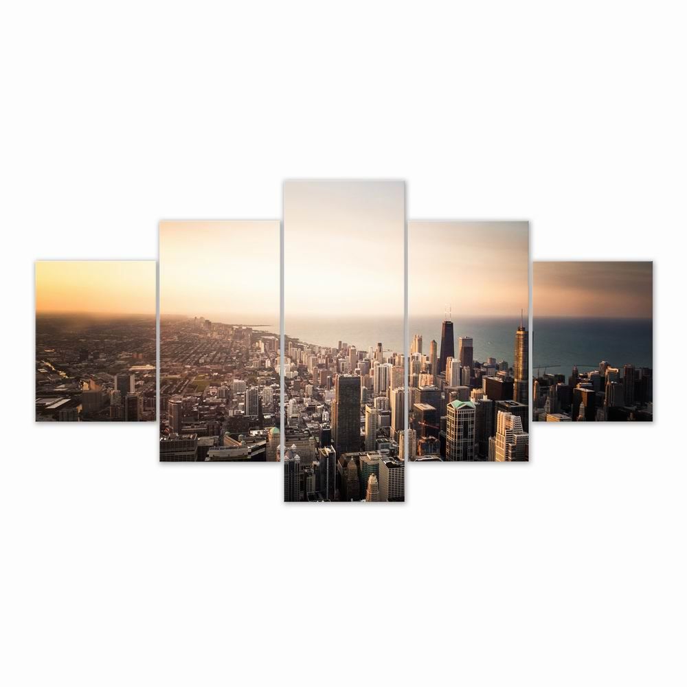 W314 View of the City Unframed Wall Canvas Prints for Home Decorations 5PCS
