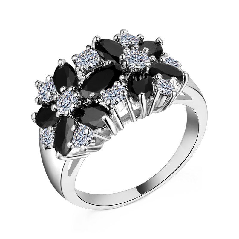 

Artificial Diamond Crystal Flower Ring, Black