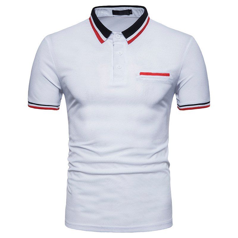

New Men Collar Stitching Large Size Short-Sleeved Polo Shirt, White