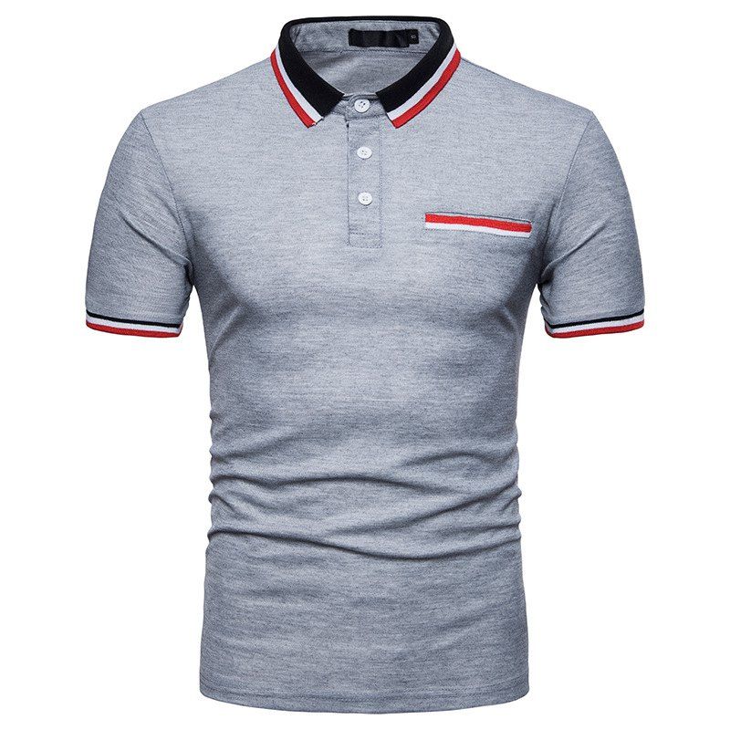 

New Men Collar Stitching Large Size Short-Sleeved Polo Shirt, Gray