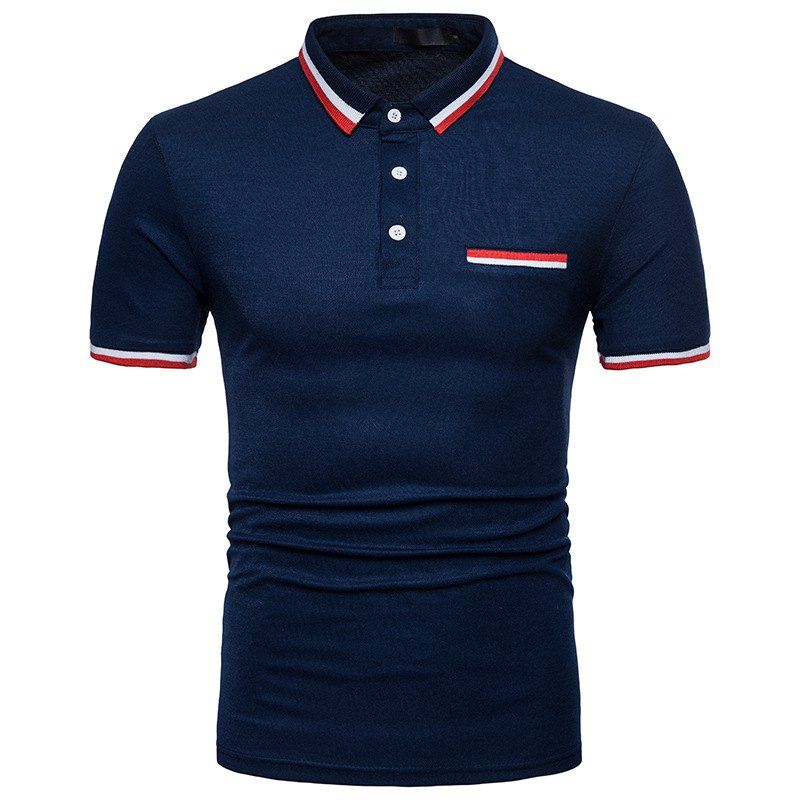 

New Men Collar Stitching Large Size Short-Sleeved Polo Shirt, Cadetblue