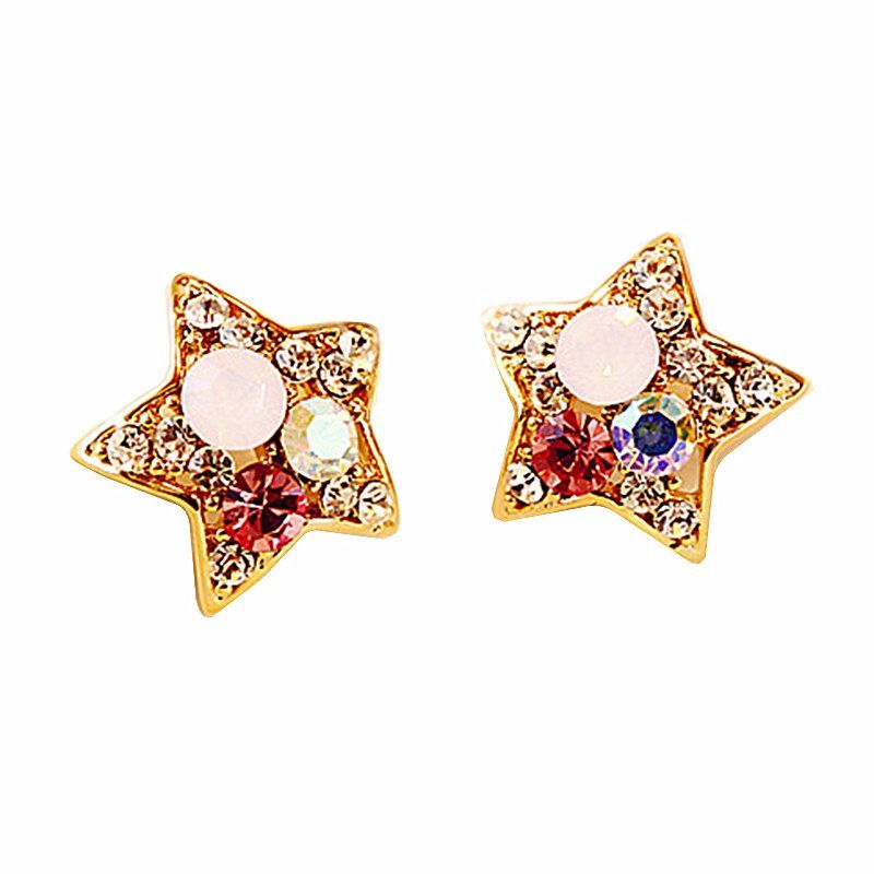 

Fashion Dazzle Water Drill Five Angle Star Ear Nail Lovely Earrings, Multi