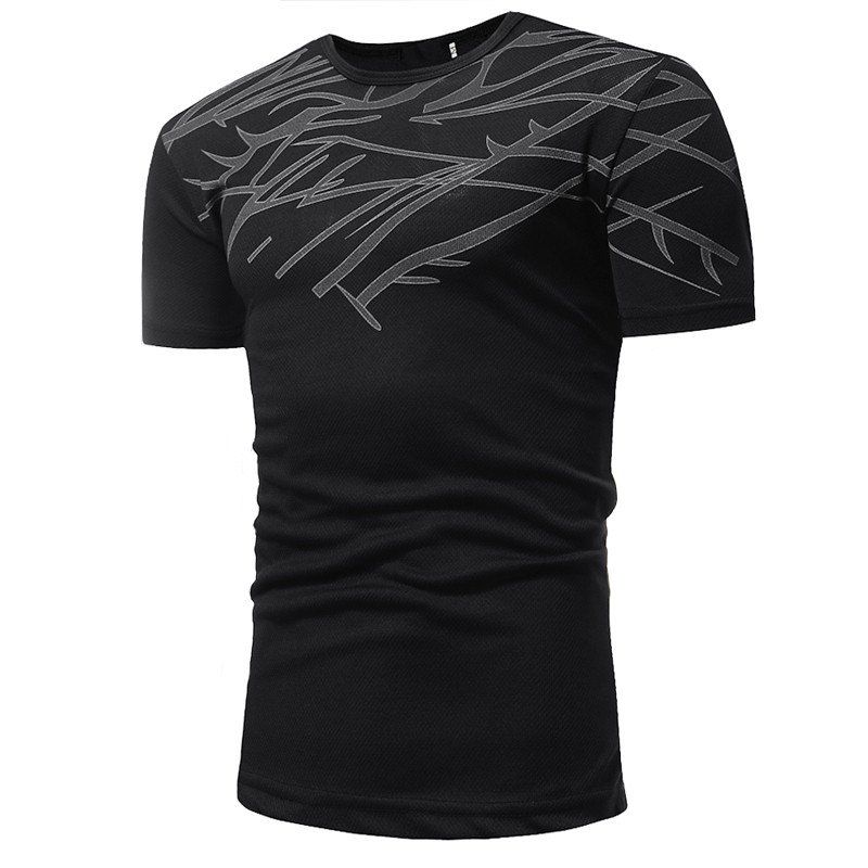 

Mesh Print Casual Slim Short-Sleeve T-Shirt, Black