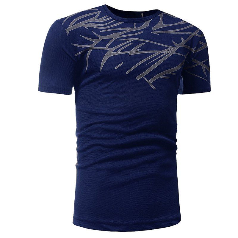 

Mesh Print Casual Slim Short-Sleeve T-Shirt, Cadetblue