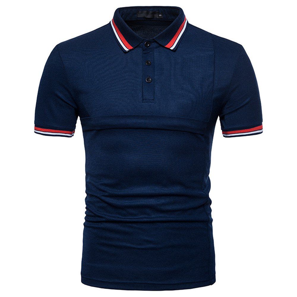 

New Men's Fashion Stitching Large Size Short-Sleeved Polo Shirt, Cadetblue