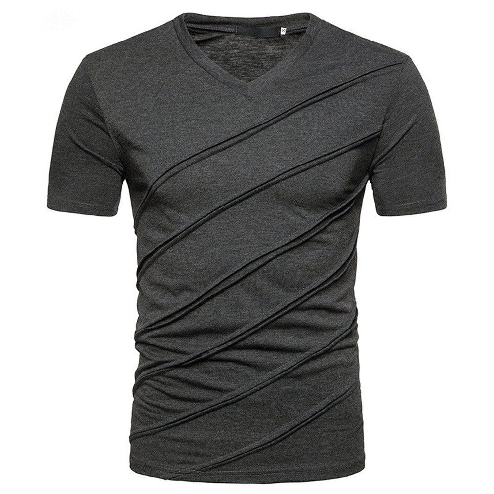 

New Men's Pleated Short-Sleeved T-Shirt, Dark gray