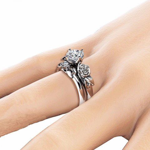 

Rose Flower Diamond Couple Rings, White