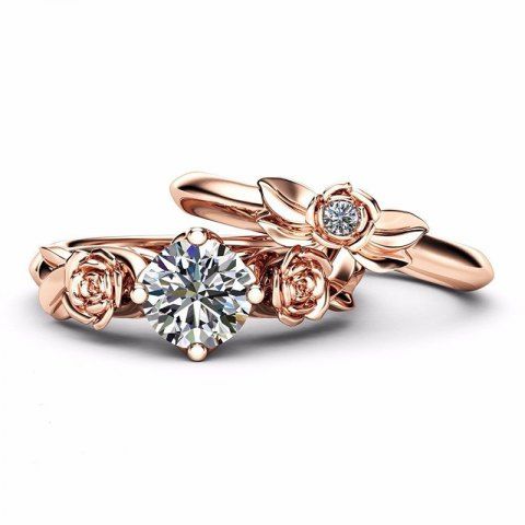 

Rose Flower Diamond Couple Rings, Champagne
