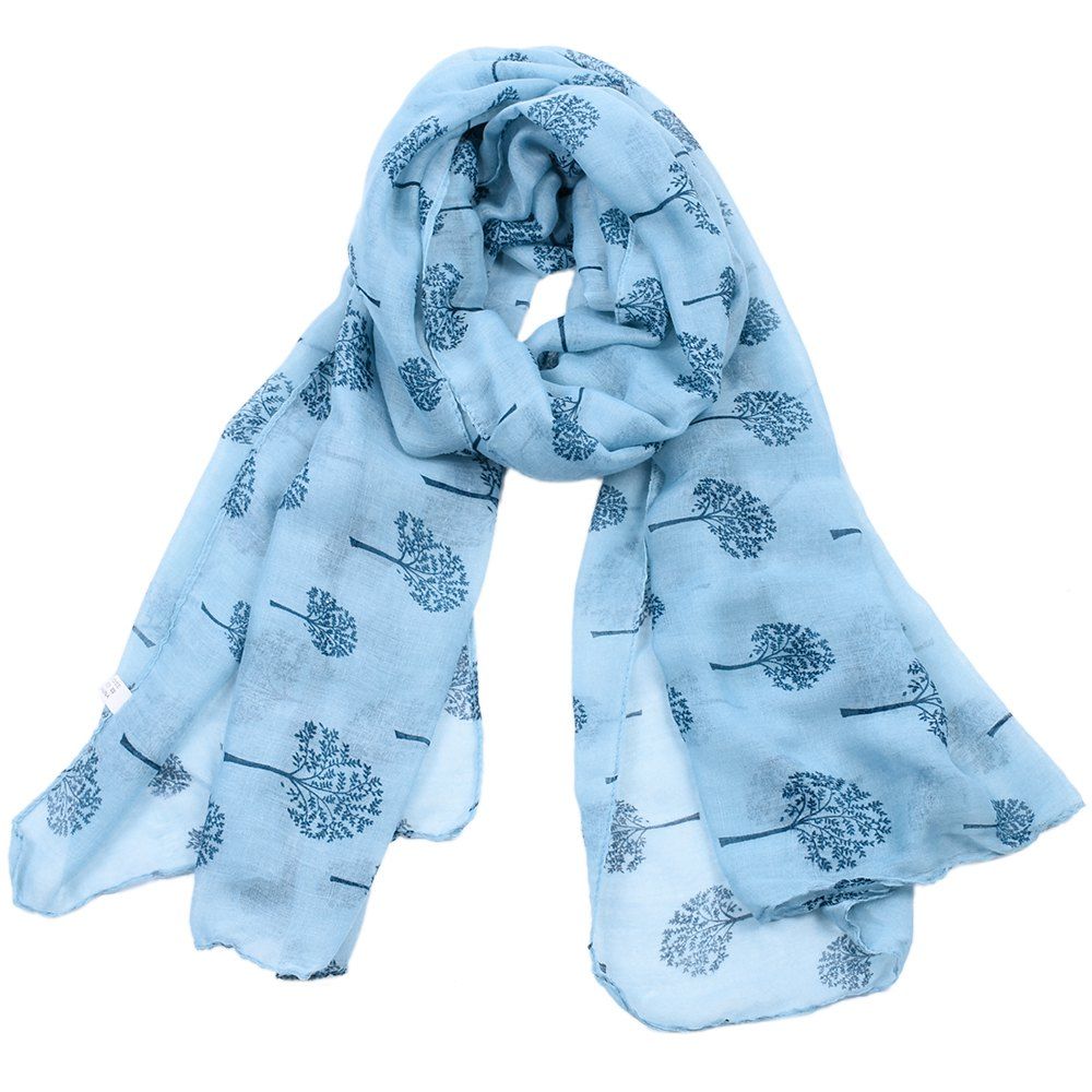 

Women Popular Tree Forest Printed Stain Scarves and Shawls Oversized, Coral blue