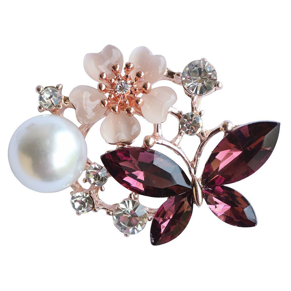 

Women's Crystal Butterfly Opal Flower Brooch Burnished Metal Pave Rhinestone, Purple