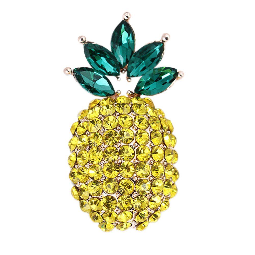 

Unisex Shiny Crystal Pineapple Fruit Brooch Burnished Metal Pave Rhinestone, Yellow
