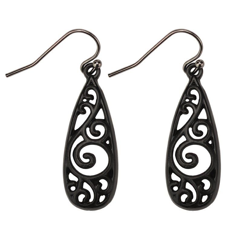 

High - Grade National Wind Hollow Decorative Pattern Delicate Earrings, Gunmetal