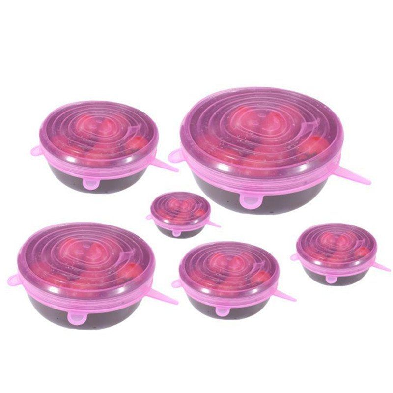 

High Quality 6 PCS Silicone Stretchable Lid Durable Expandable Food Saver Cover, Pink rose