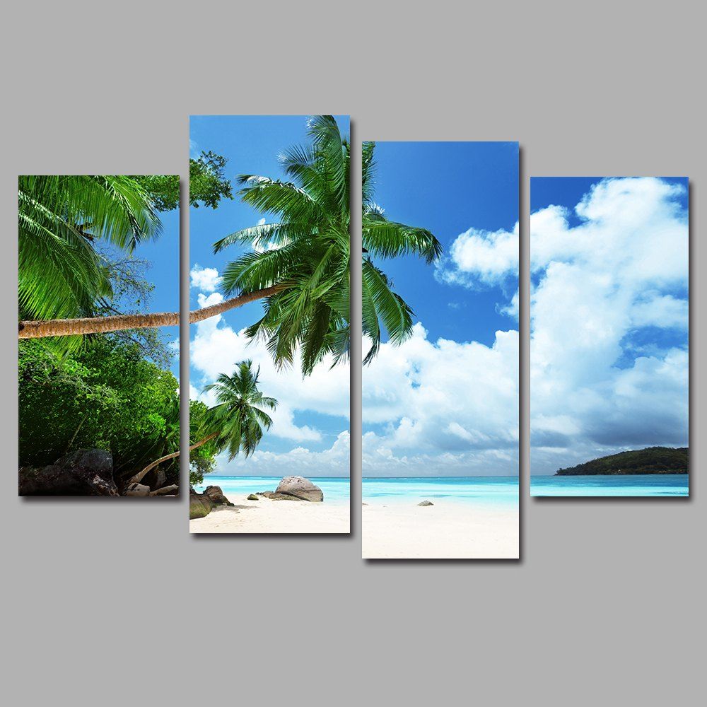 

Island Beach Frameless Printed Canvas Art Print 4PCS, Multi-a