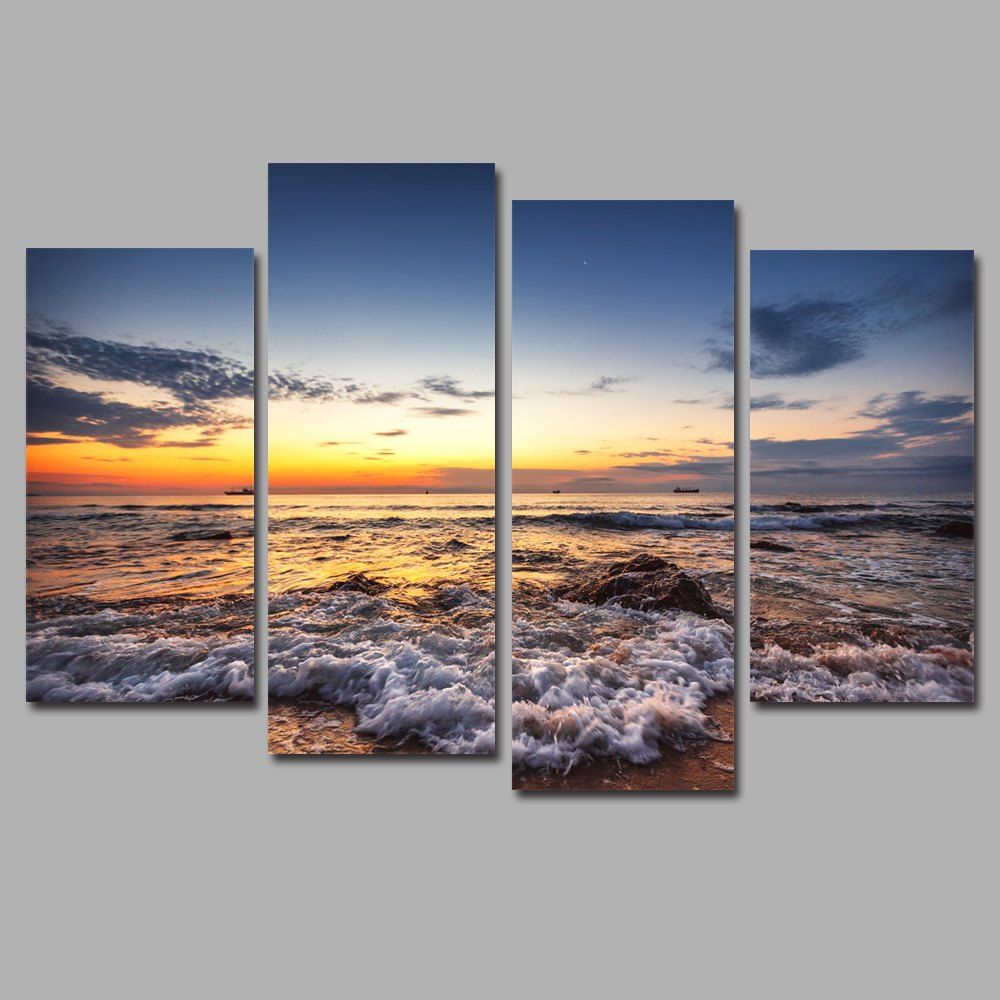 

Sunrise Beach Frameless Printed Canvas Art Print 4PCS, Multi-a