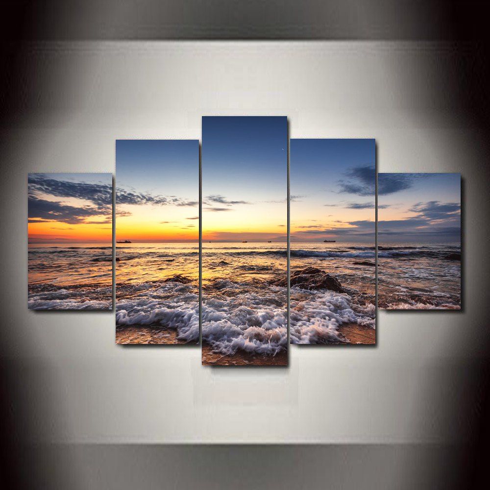 

Sunrise Beach Frameless Printed Canvas Art Print 5PCS, Multi-a