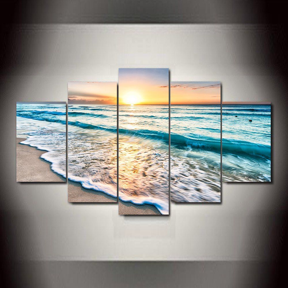 

Sunset Beach Frameless Printed Canvas Art Print 5PCS, Multi-a